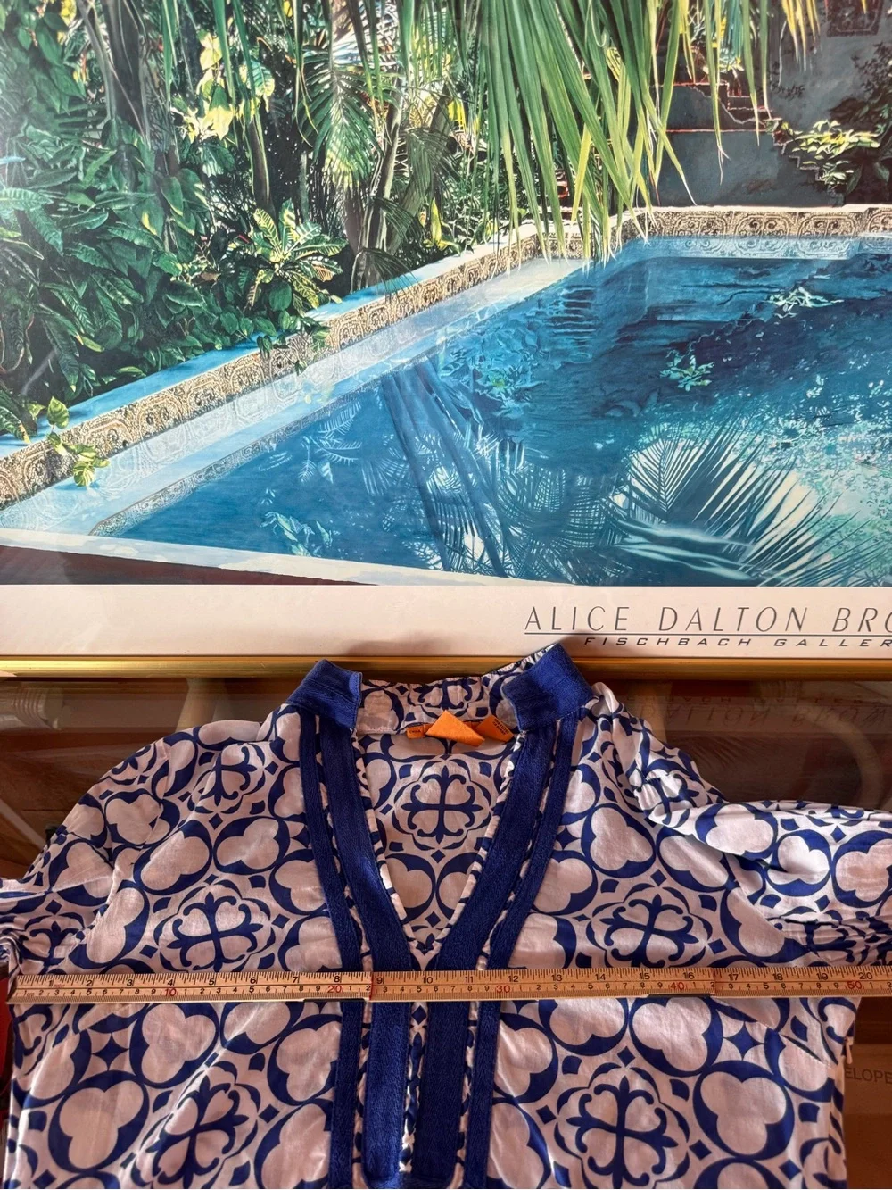Tory Burch Blue White Printed Cotton Tunic Blouse Cover Up Size 10